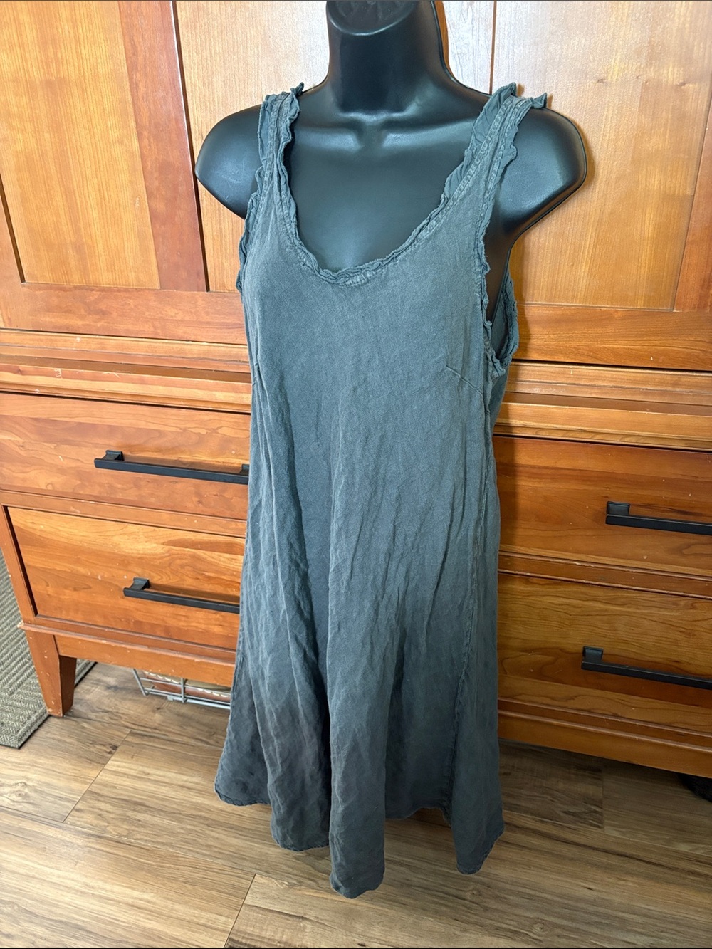 Meo Meli Black Italian Linen Dress ruffle straps